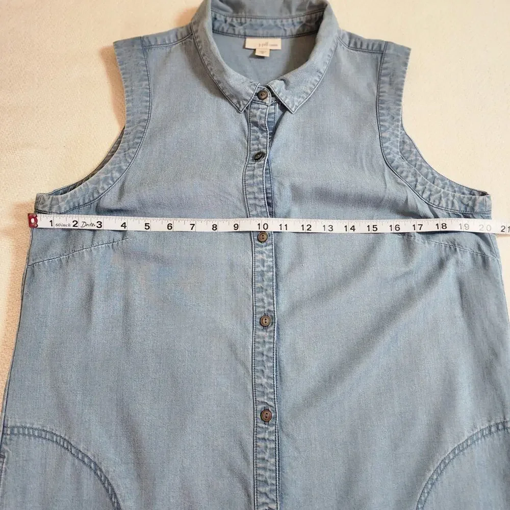 J. Jill Denim Medium Blue Relaxed Casual Sleeveless Button-Up Dress Pockets - Picture 4 of 8